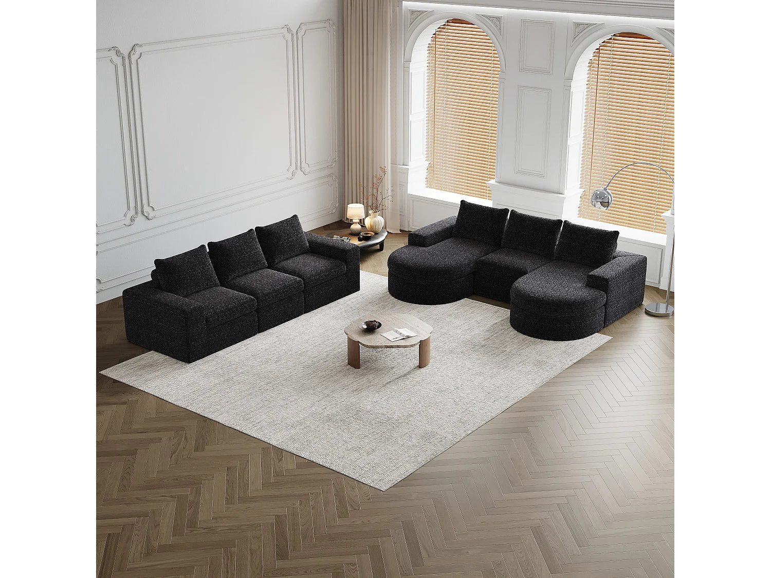 Canapé Compressé Modulable 6 places Noir en Tissu chenille - LVHOM
