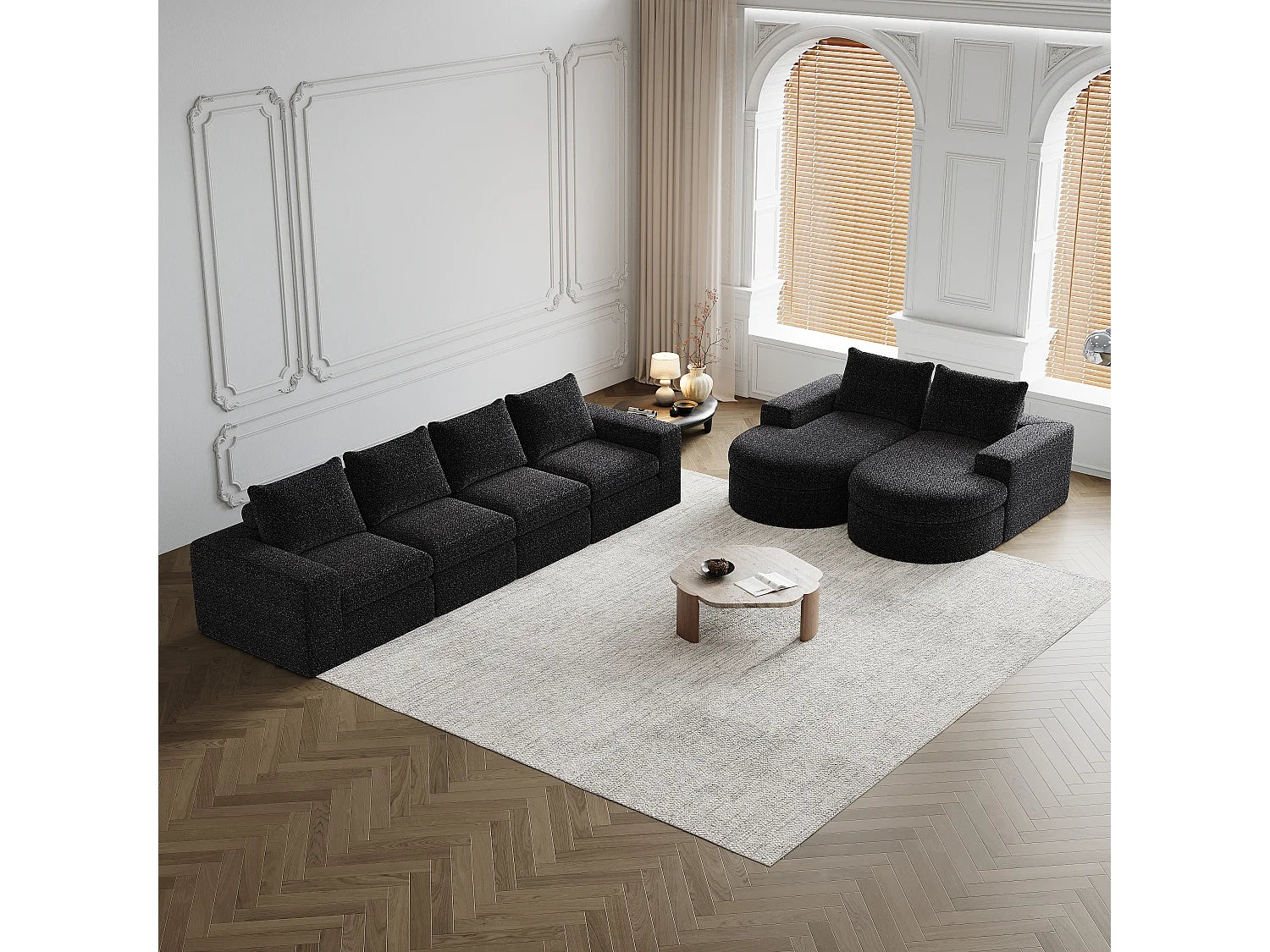 Canapé Compressé Modulable 6 places Noir en Tissu chenille - LVHOM