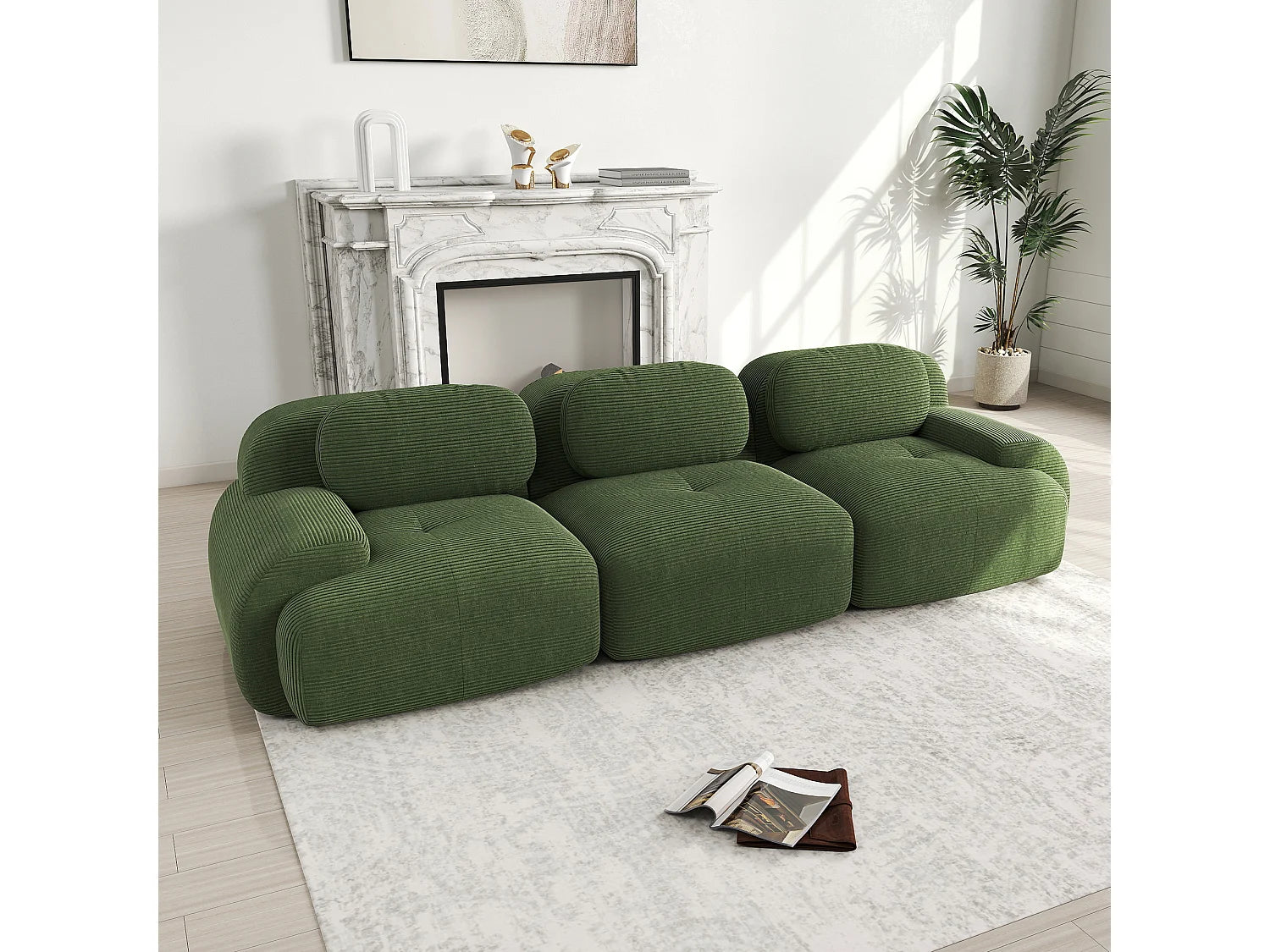 Canapé Compressé 3 places Vert en Velours côtelé - LVHOM