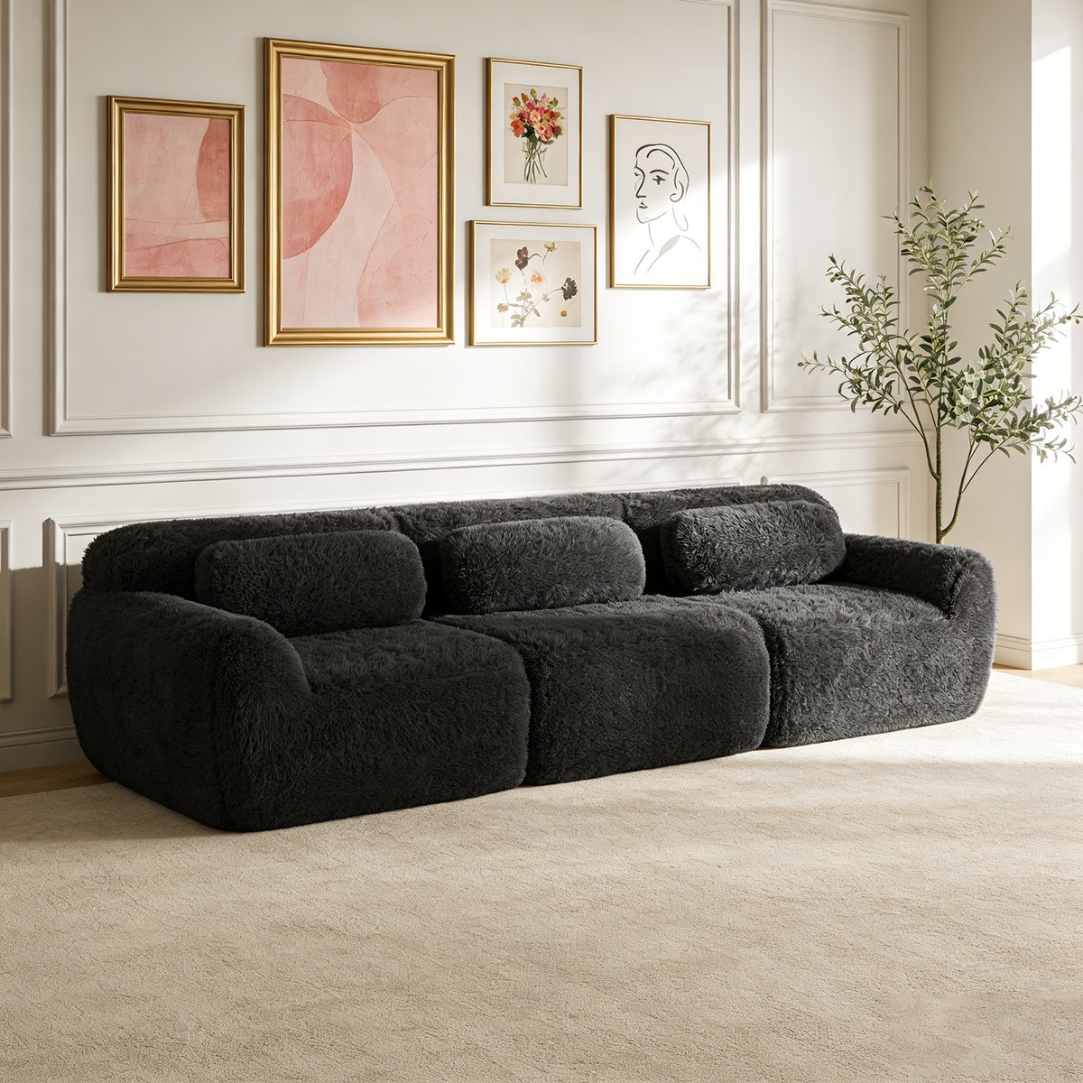 Canapé Compressé 3 places Noir design - Wind