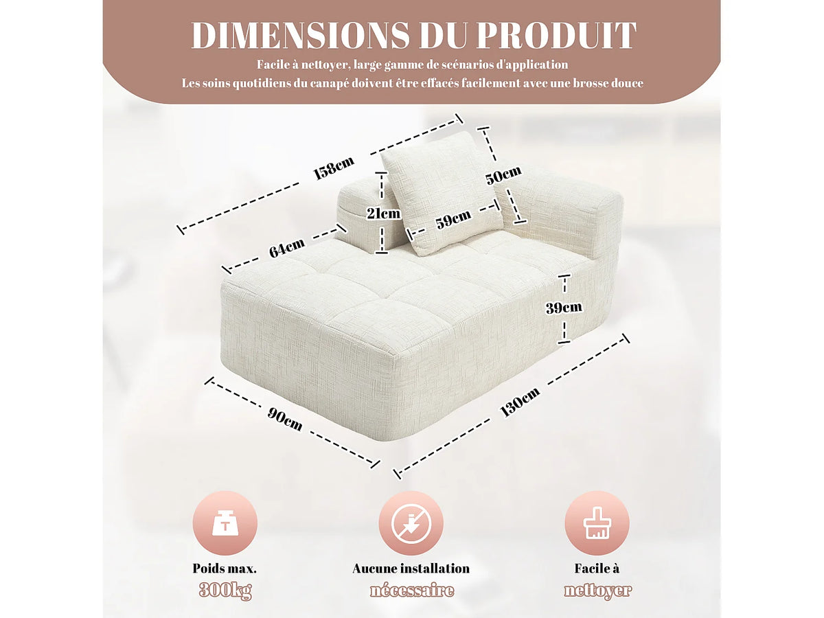 Canapé Compressé d'Angle 1 place Beige en Tissu chenille - LVHOM