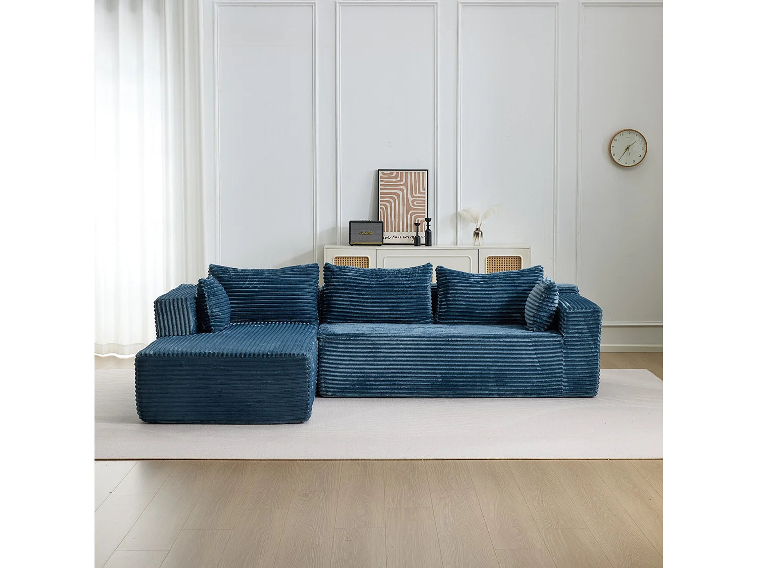 Canapé Compressé d'Angle Modulable 5 places Bleu en Velours côtelé - LVHOM