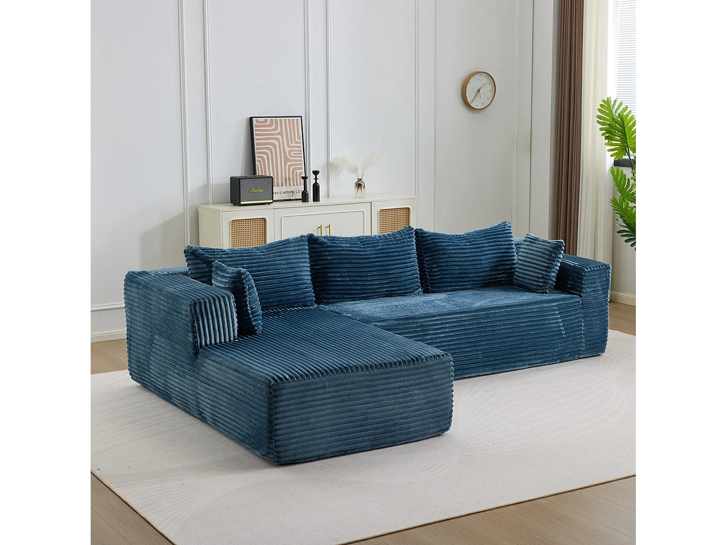 Canapé Compressé d'Angle Modulable 5 places Bleu en Velours côtelé - LVHOM