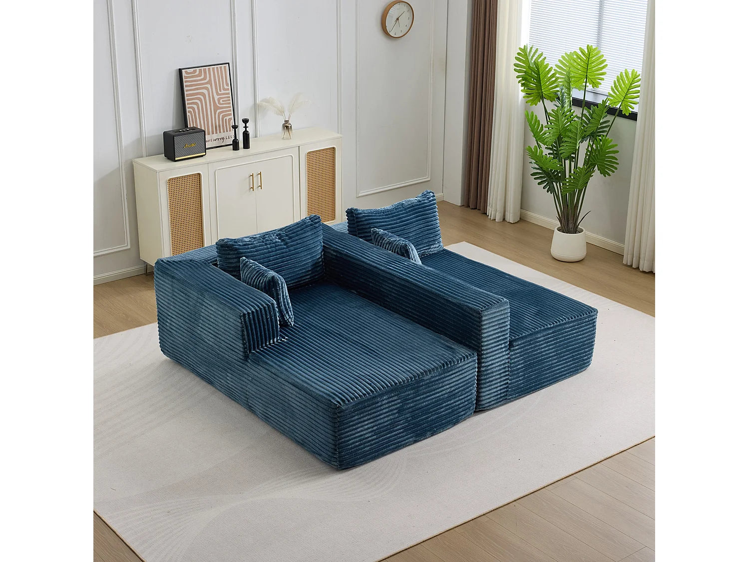 Canapé Compressé d'Angle Modulable 5 places Bleu en Velours côtelé - LVHOM