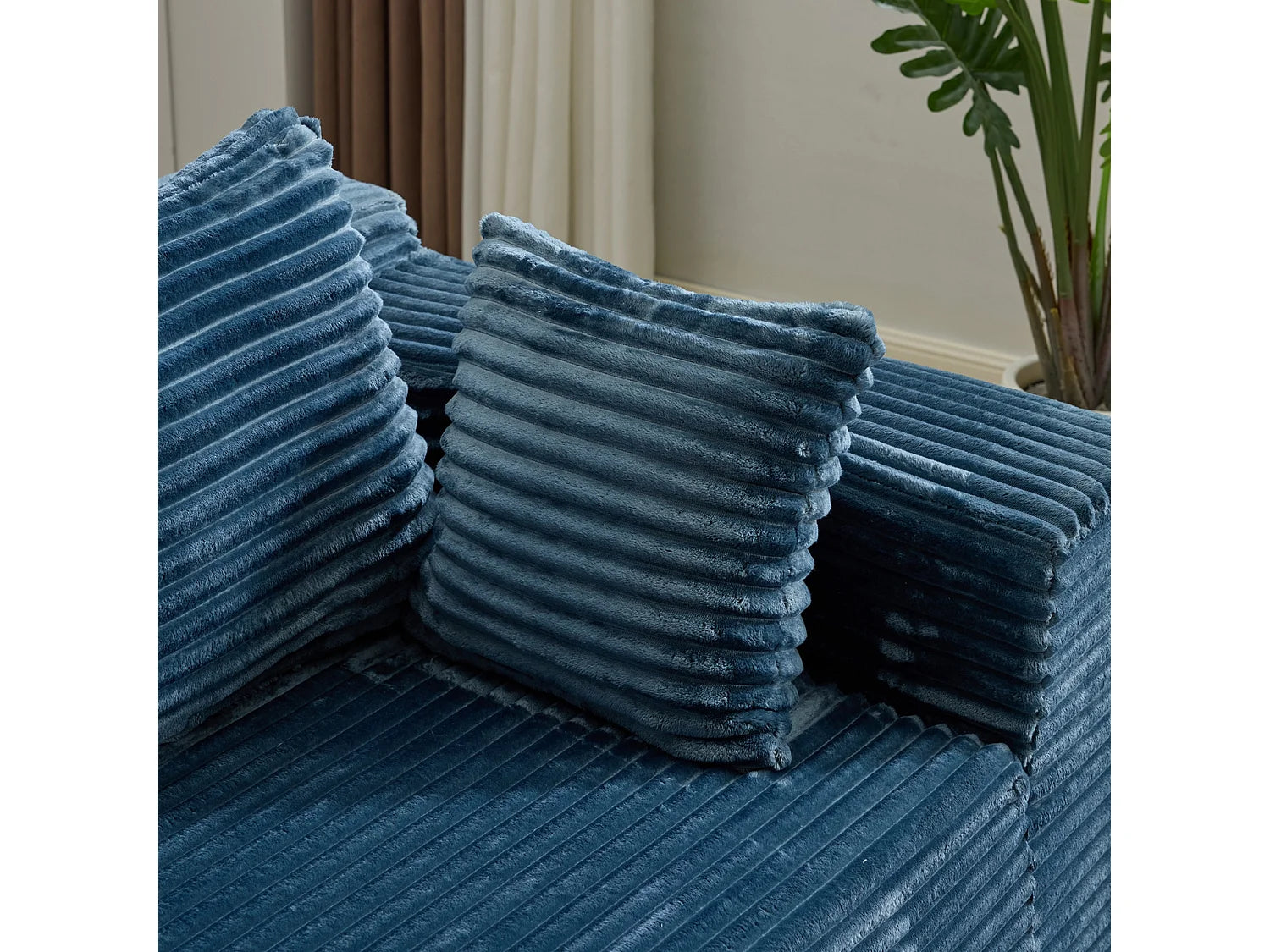 Canapé Compressé d'Angle Modulable 5 places Bleu en Velours côtelé - LVHOM
