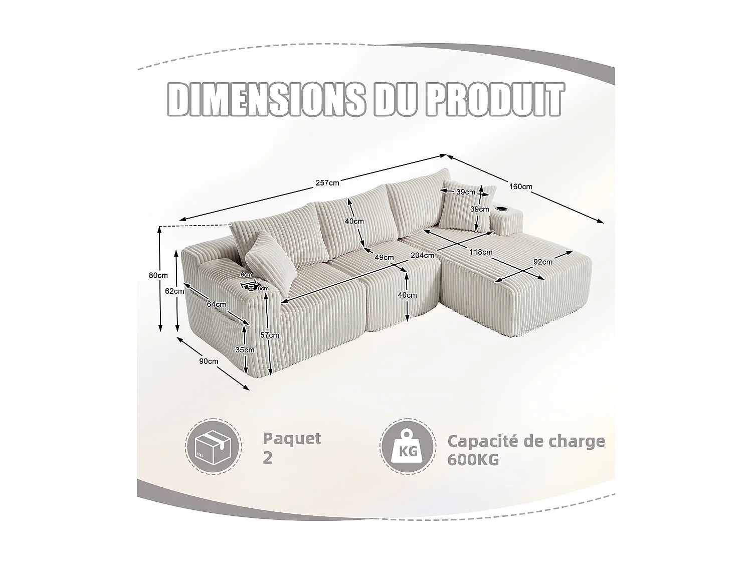 Canapé Compressé d'Angle Modulable Convertible 3 places Beige - LVHOM
