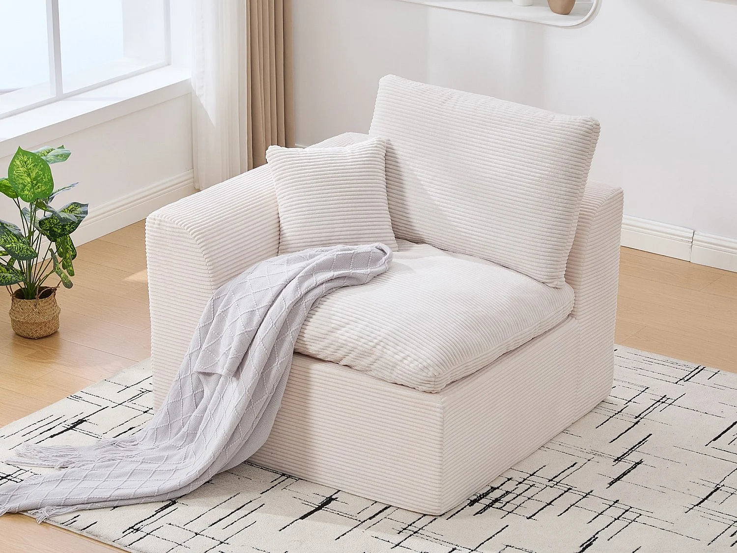 Fauteuil Compressé Modulable 1 place Beige en Velours côtelé - Câlin