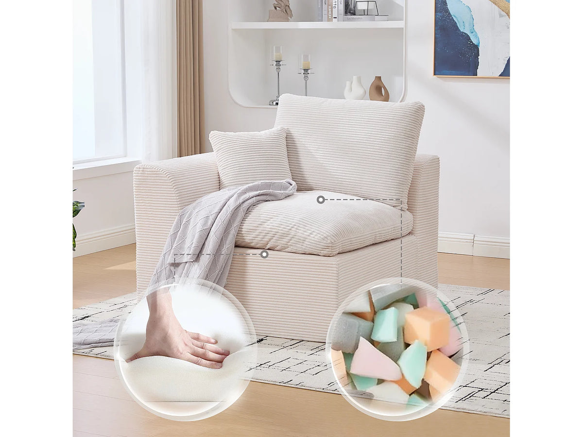 Canapé Compressé Modulable 1 place Beige en Velours côtelé - Câlin