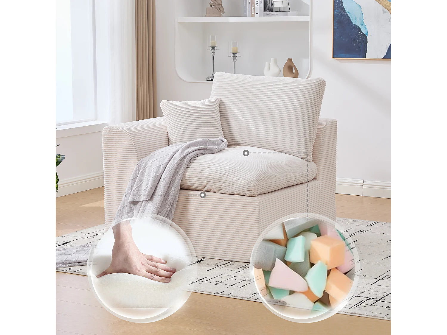 Fauteuil Compressé Modulable 1 place Beige en Velours côtelé - Câlin