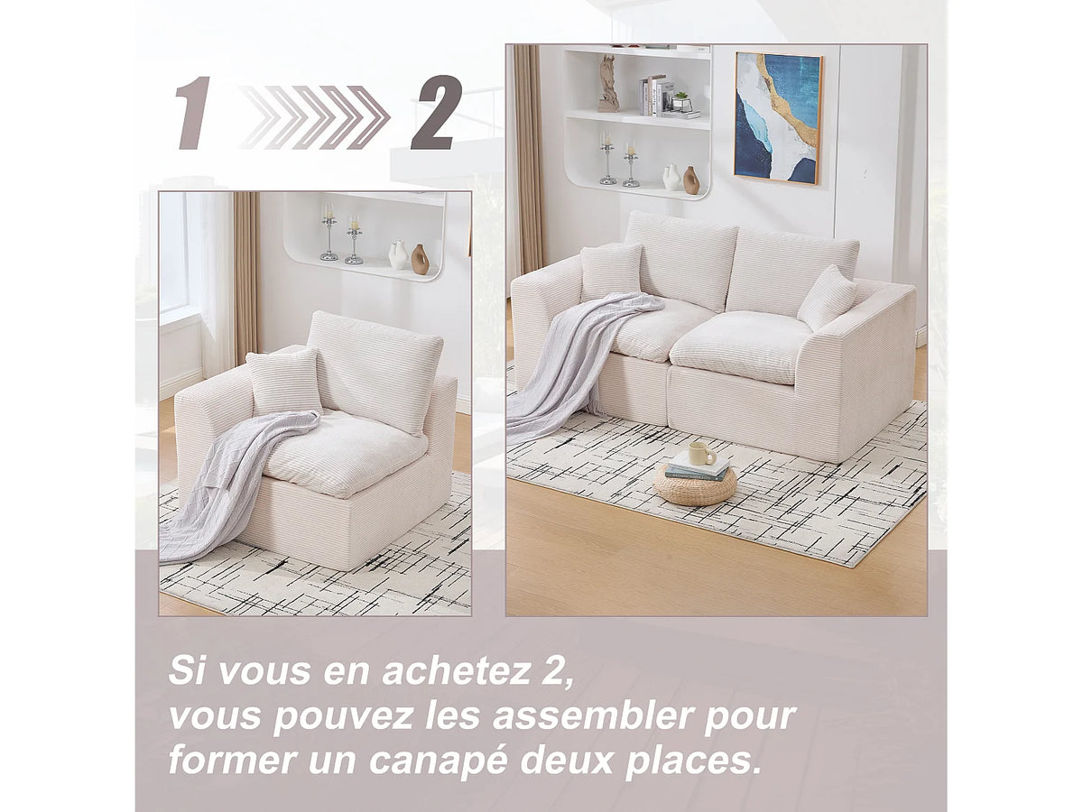 Canapé Compressé Modulable 1 place Beige en Velours côtelé - Câlin