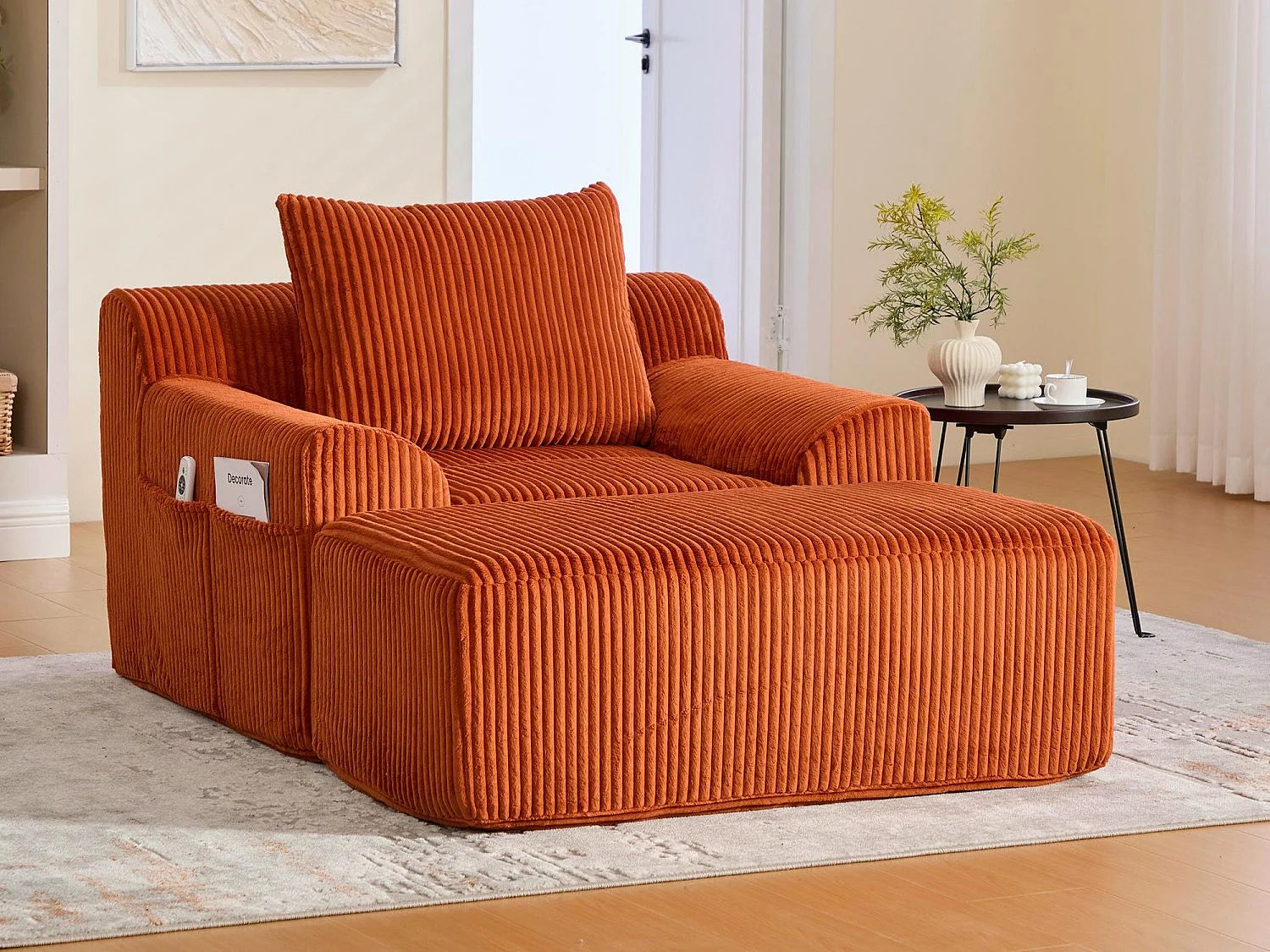 Fauteuil Compressé 1 place Orange en Velours côtelé - LVHOM