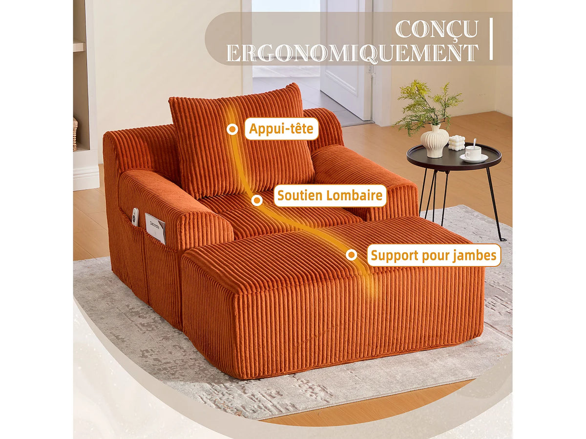 Fauteuil Compressé 1 place Orange en Velours côtelé - LVHOM