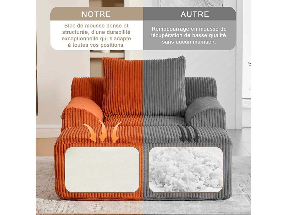 Fauteuil Compressé 1 place Orange en Velours côtelé - LVHOM