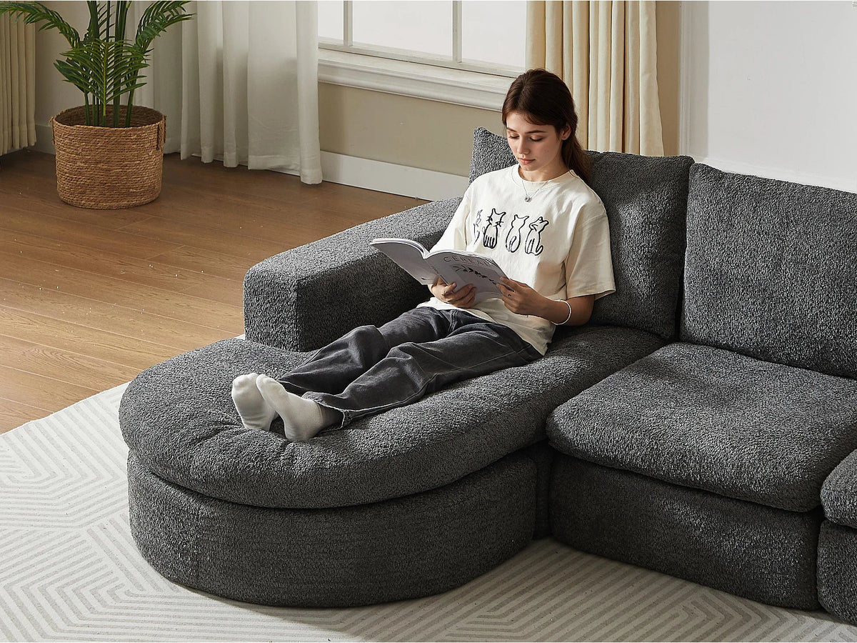 Canapé Compressé d'Angle Modulable 6 places Gris en Tissu chenille - Kaleido