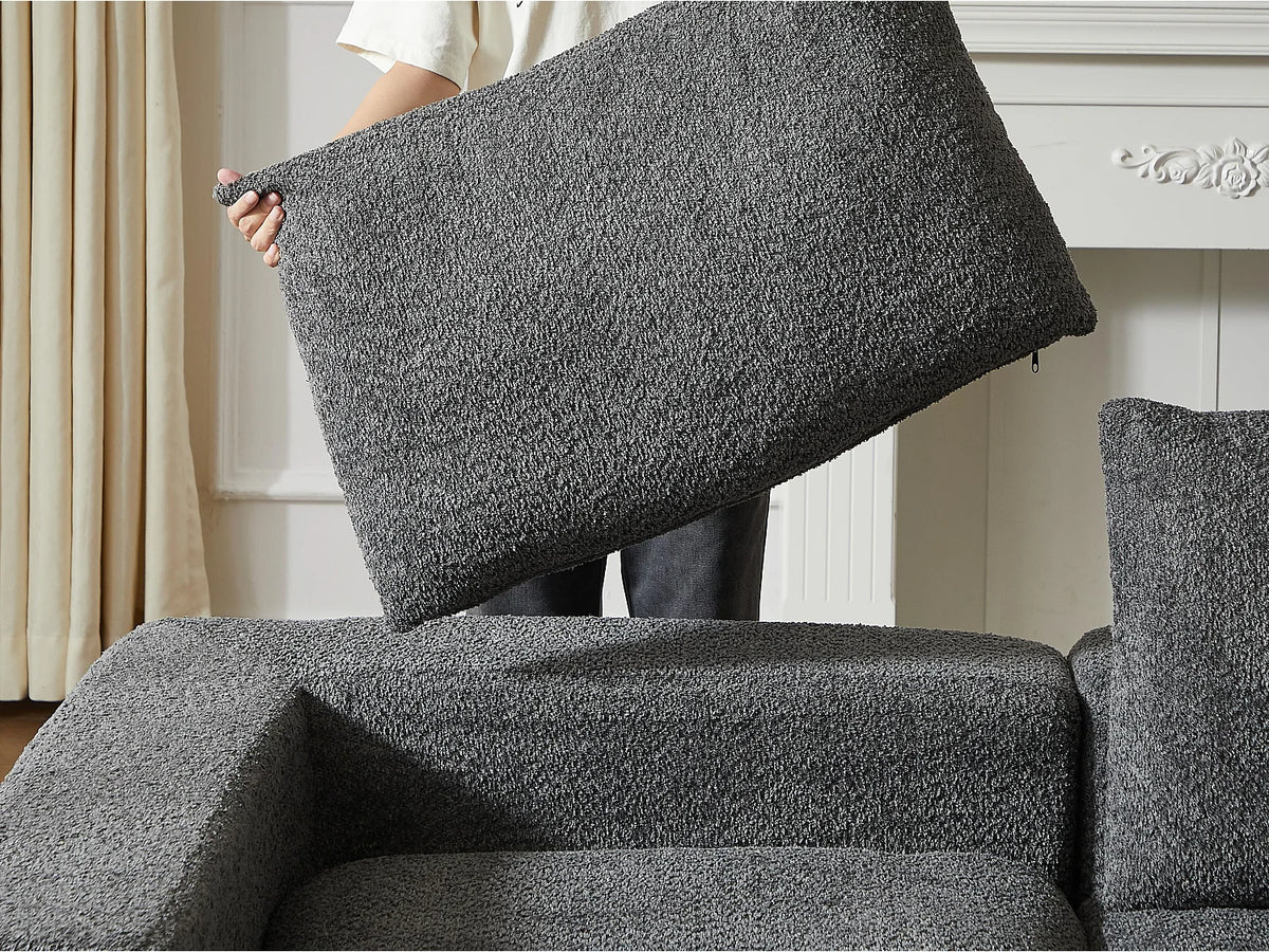Canapé Compressé d'Angle Modulable 6 places Gris en Tissu chenille - Kaleido