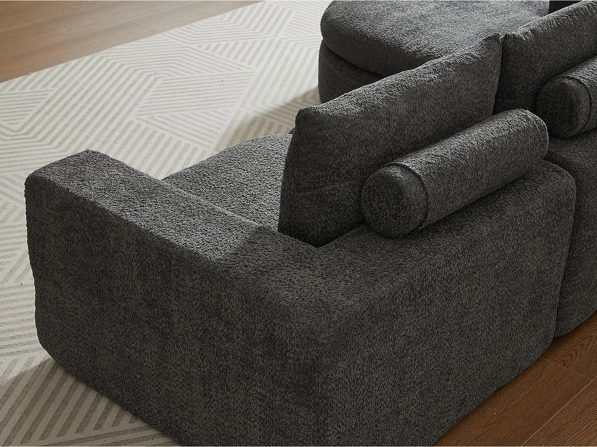 Canapé Compressé d'Angle Modulable 6 places Gris en Tissu chenille - Kaleido