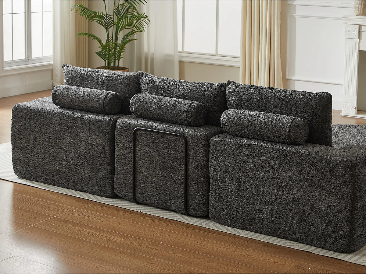 Canapé Compressé d'Angle Modulable 6 places Gris en Tissu chenille - Kaleido