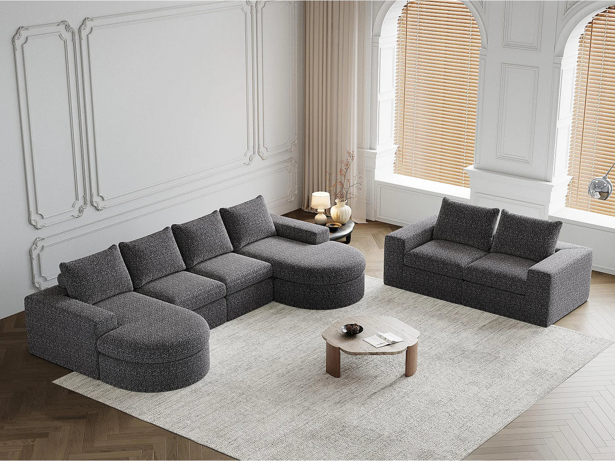 Canapé Compressé d'Angle Modulable 6 places Gris en Tissu chenille - Kaleido
