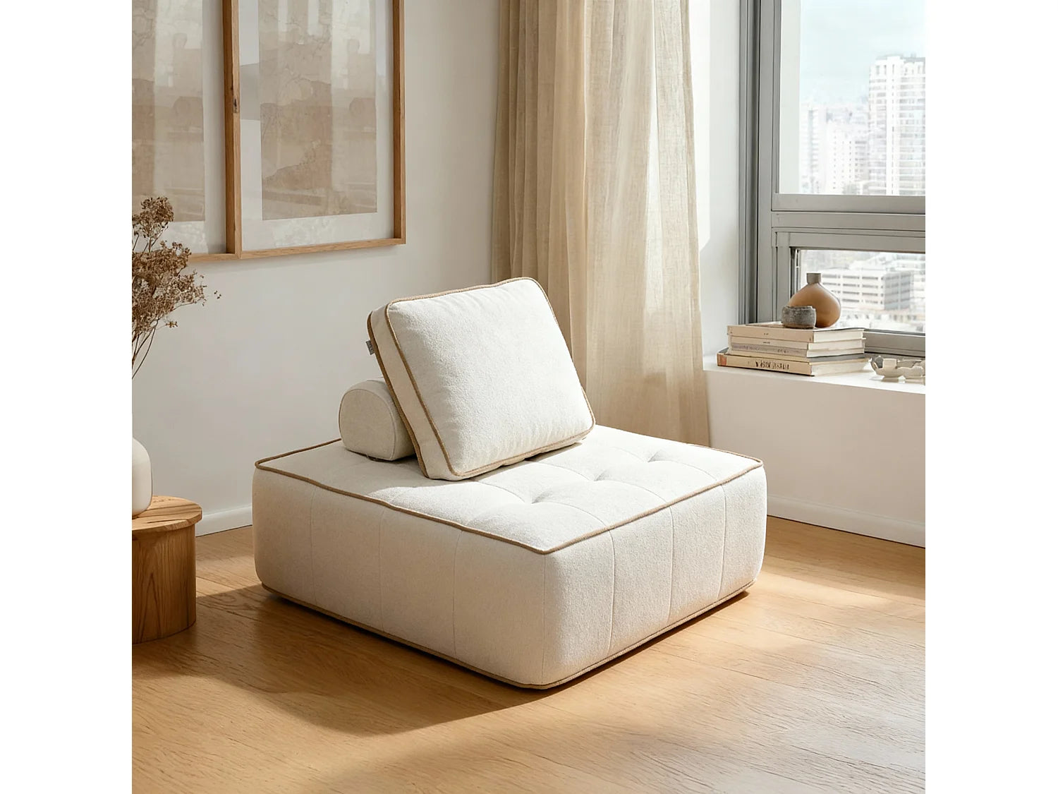 Fauteuil Compressé 1 place Beige en Tissu - Zen