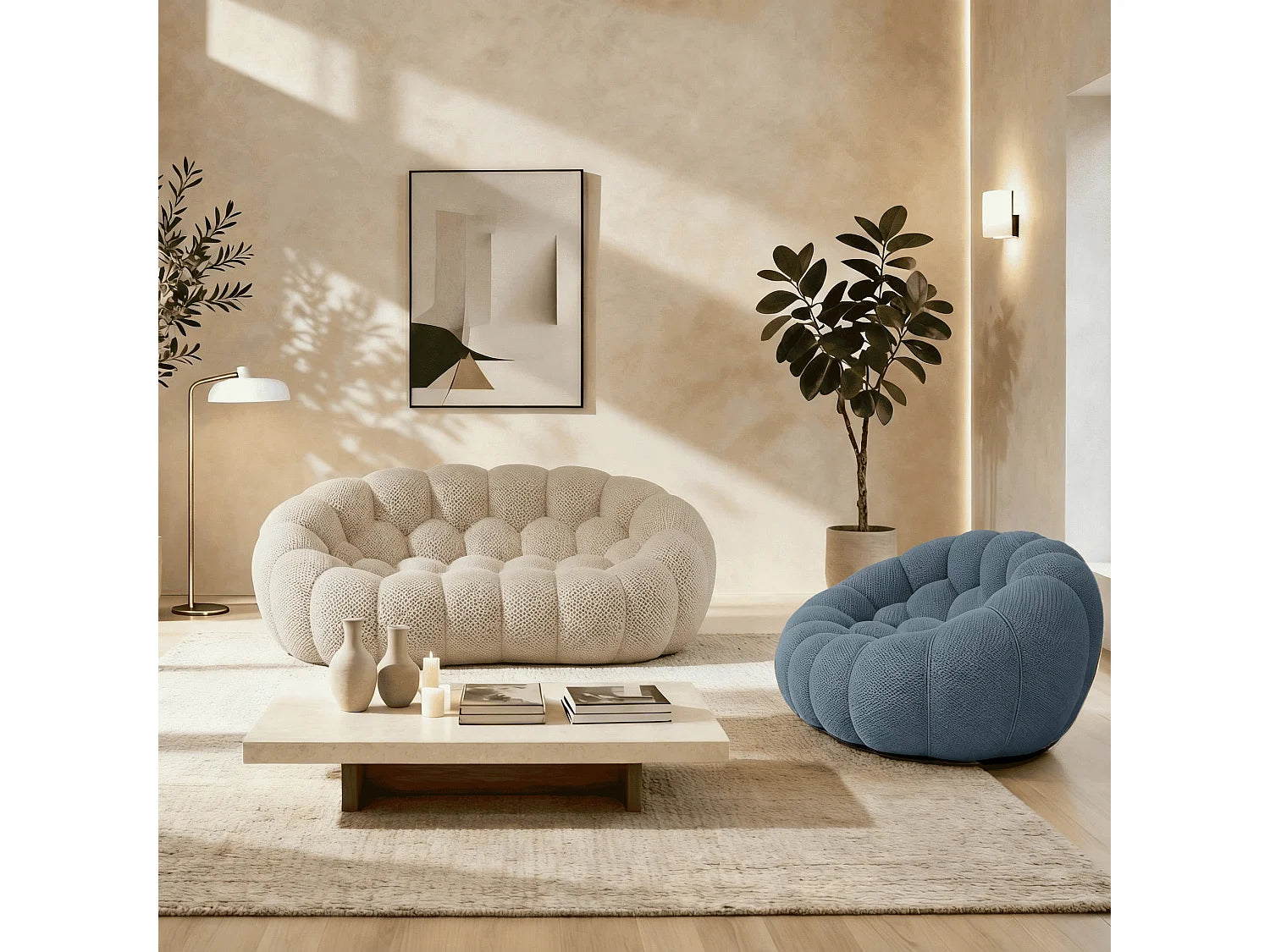 Canapé Compressé 2 places Beige en Tissu - Cocoon