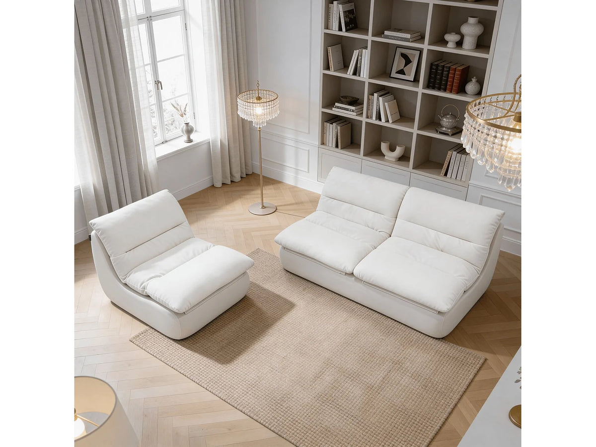 Canapé Compressé 3 places Blanc en Tissu - Nuvia