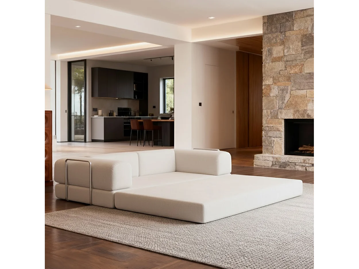 Canapé Compressé Convertible 2 places Blanc & Marron en Tissu - Kaia