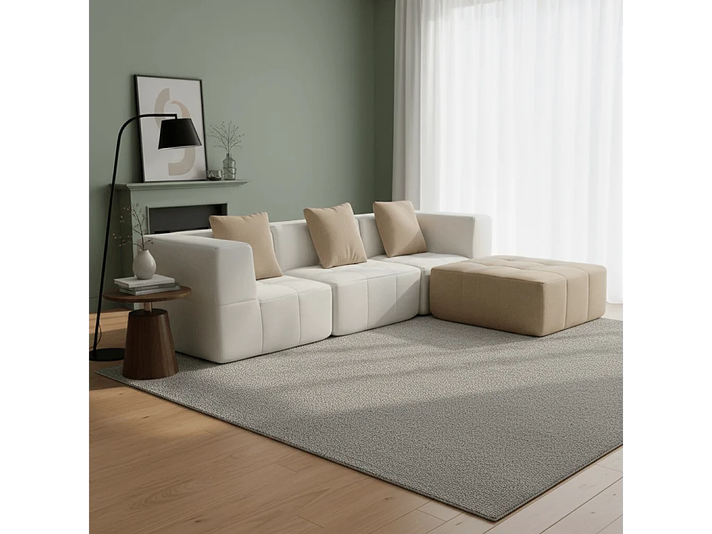 Canapé Compressé Convertible 3 places Blanc & Sable en Flanelle - Eden