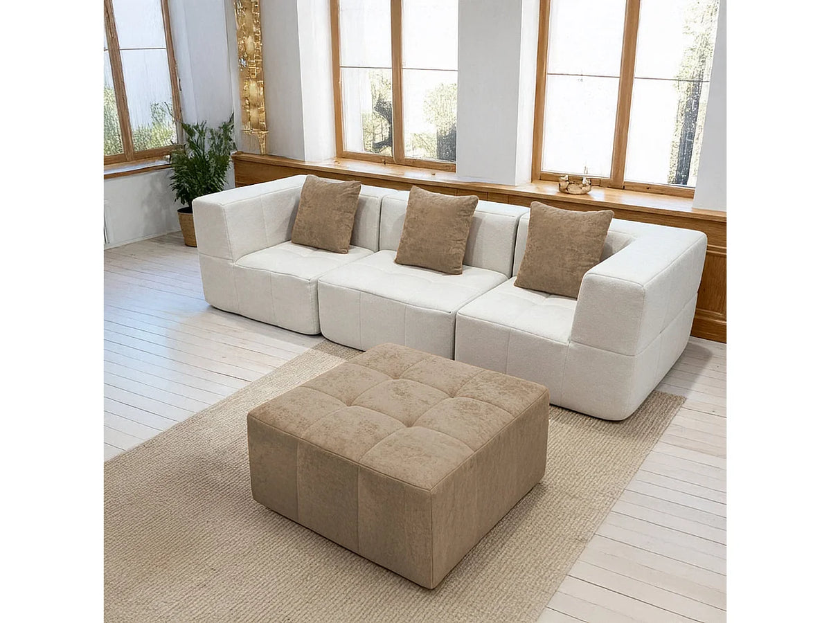 Canapé Compressé Convertible 3 places Blanc & Sable en Flanelle - Eden