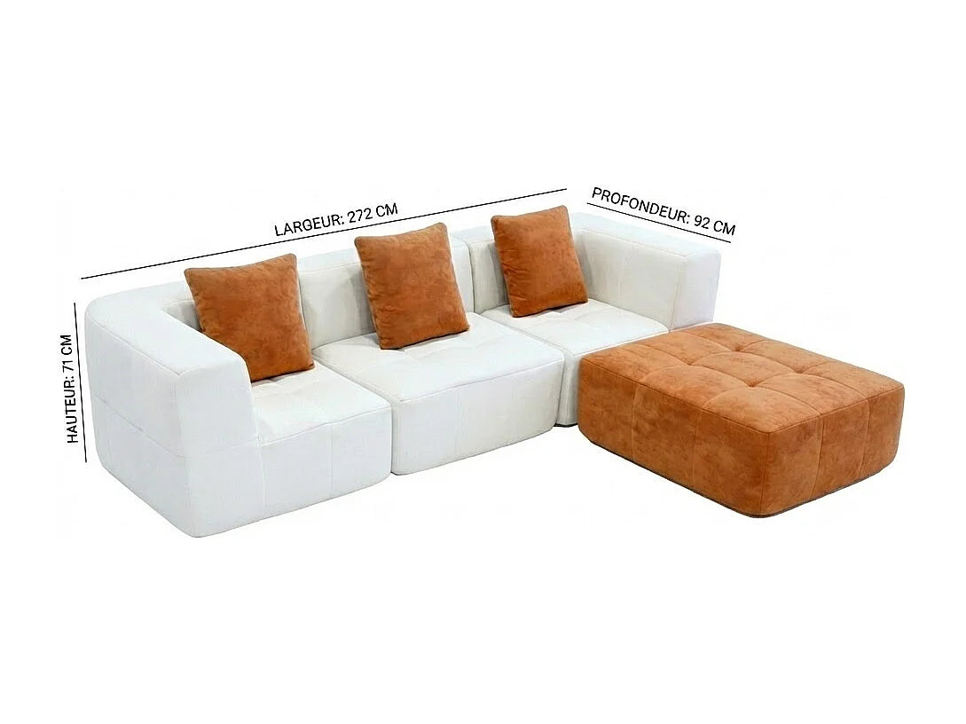 Canapé Compressé Convertible 3 places Blanc & Sable en Flanelle - Eden