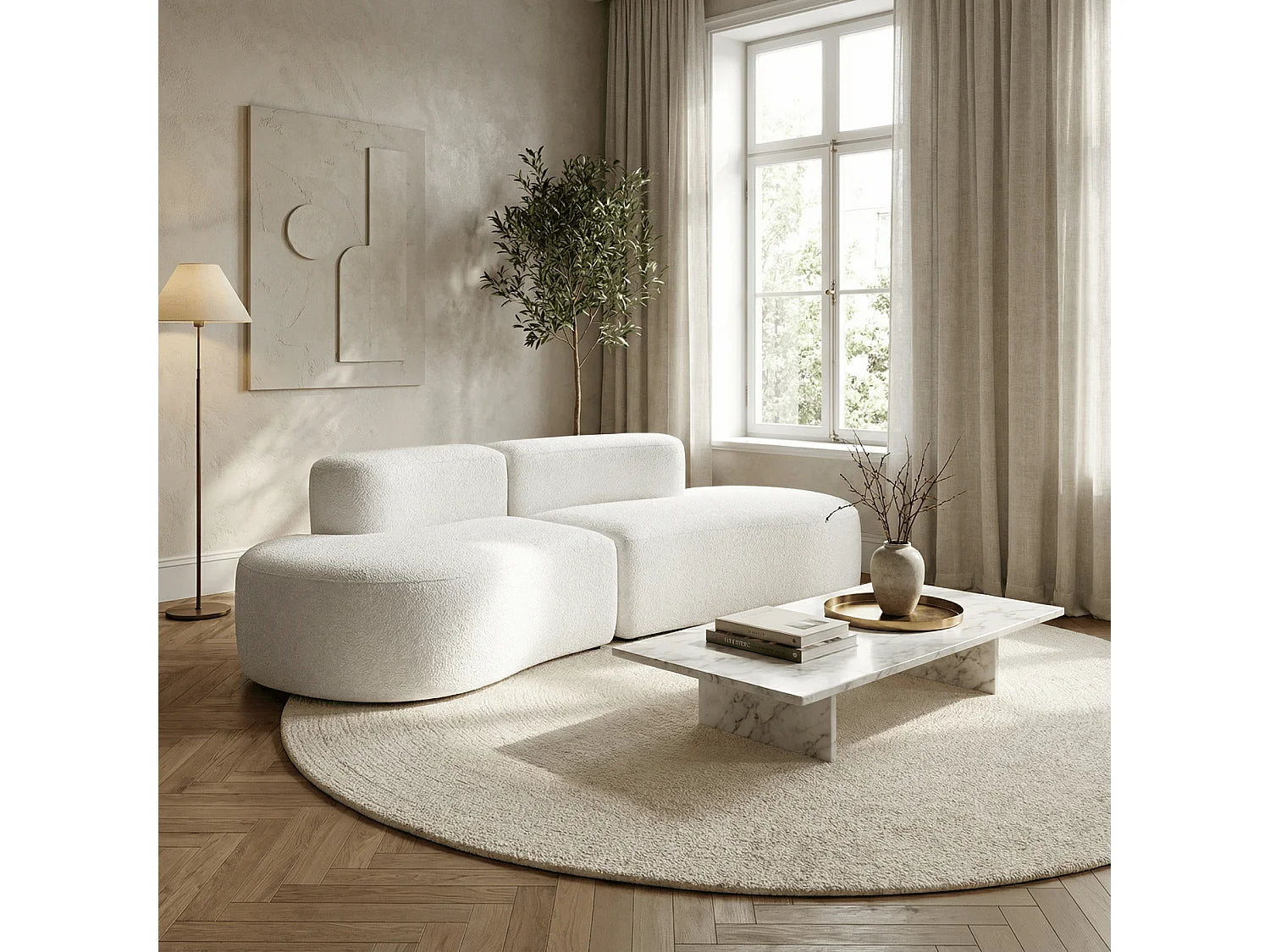 Canapé Compressé 2 places Blanc en Tissu - Lounge