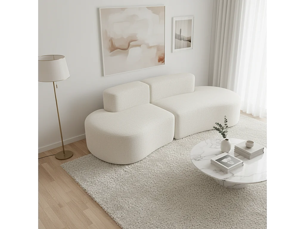 Canapé Compressé 2 places Blanc en Tissu - Lounge