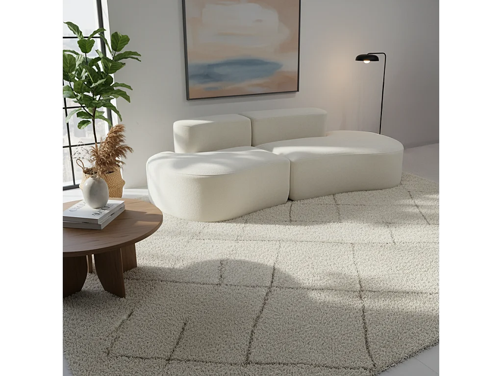 Canapé Compressé 2 places Blanc en Tissu - Lounge