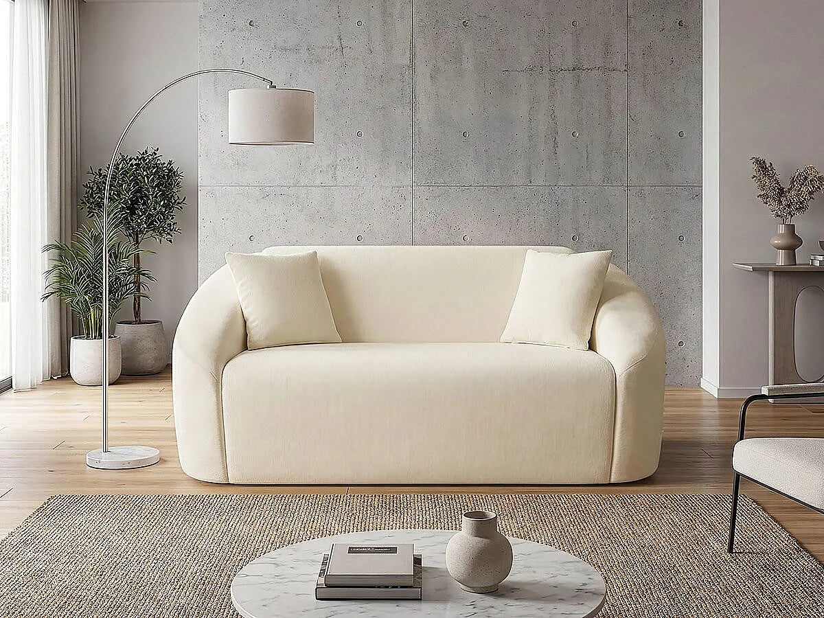 Canapé Compressé 2 places Beige en Tissu - Ondine