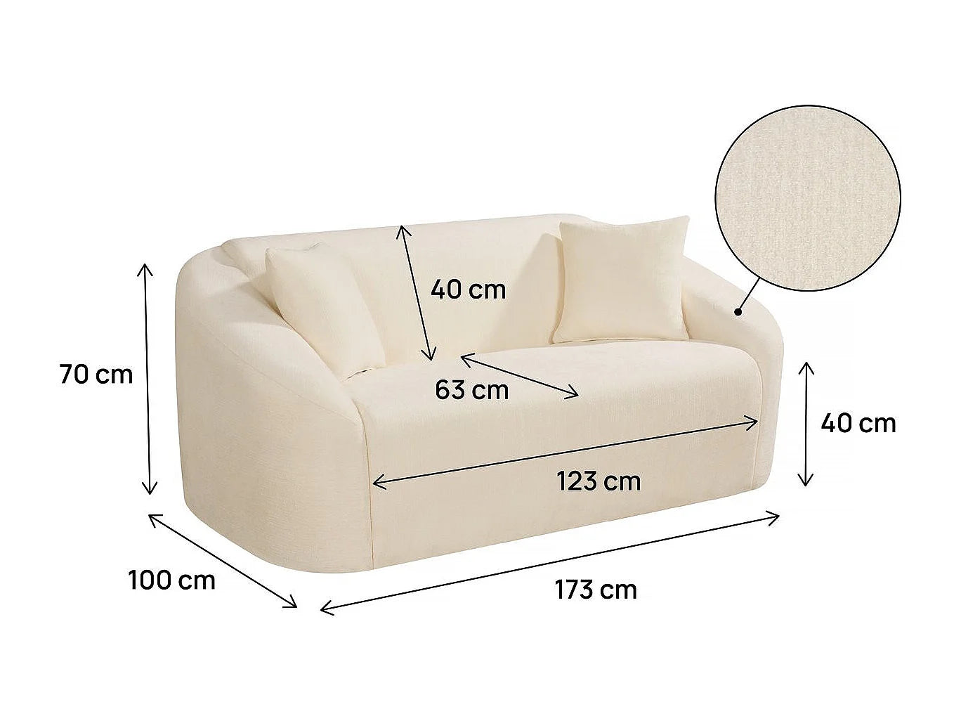 Canapé Compressé 2 places Beige en Tissu - Ondine