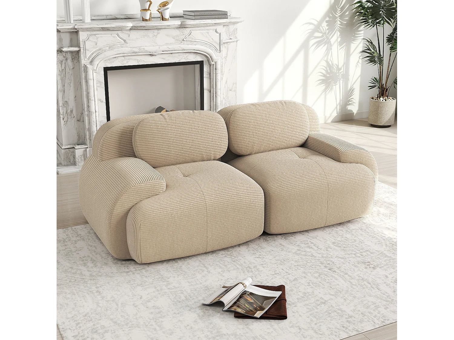 Canapé Compressé Modulable 2 places Beige en Velours côtelé - LVHOM