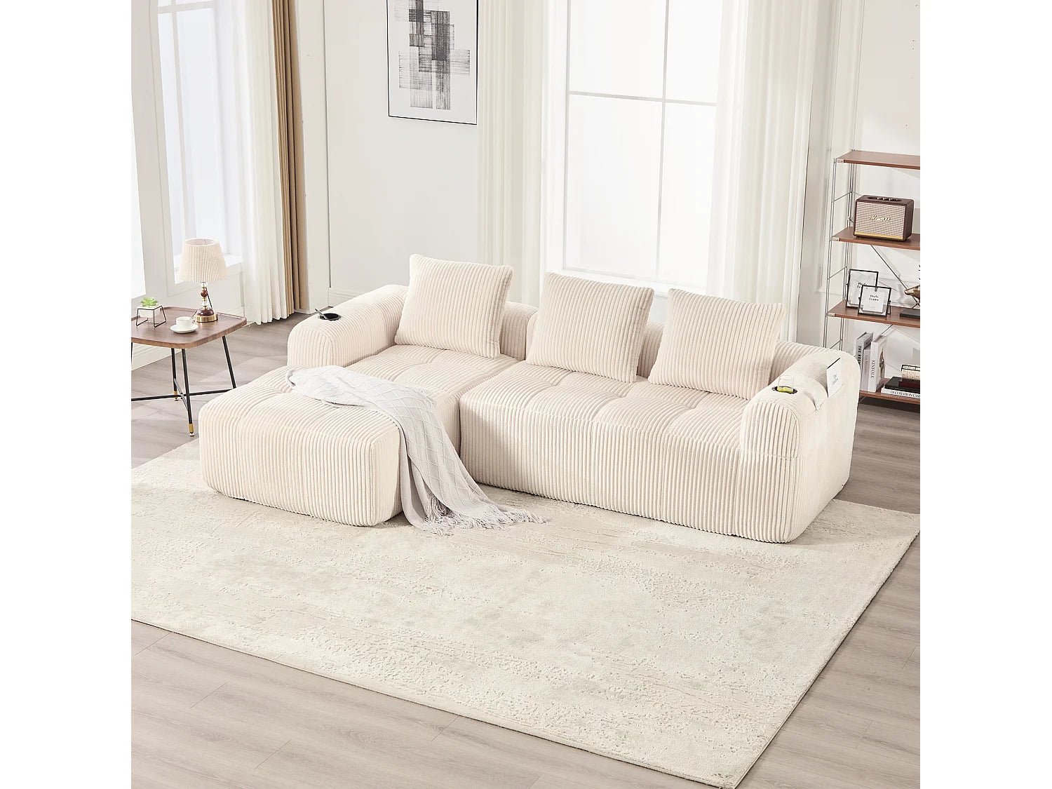 Canapé Compressé Modulable 2 places Beige en Velours côtelé - LVHOM