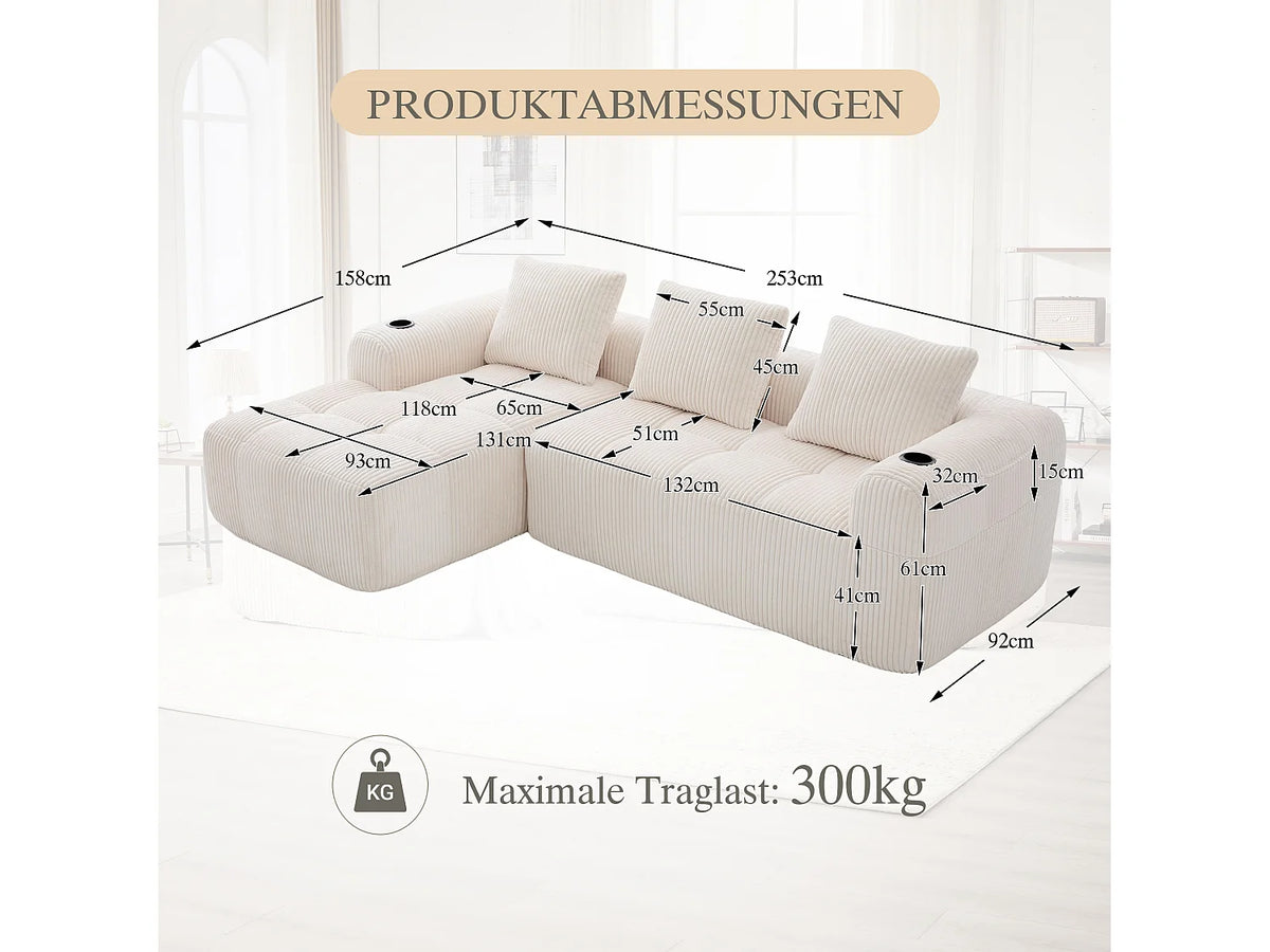 Canapé Compressé Modulable 2 places Beige en Velours côtelé - LVHOM