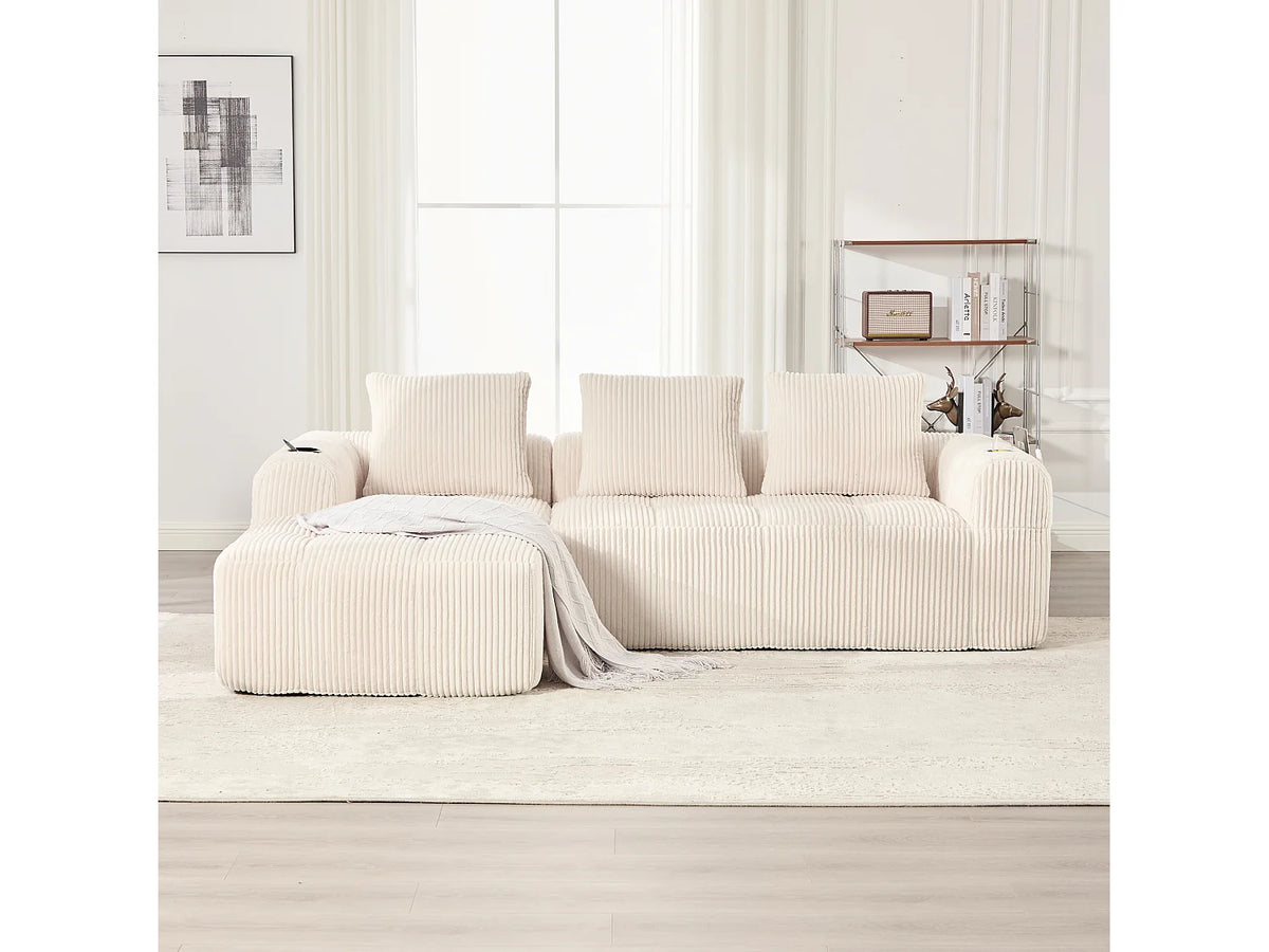 Canapé Compressé Modulable 2 places Beige en Velours côtelé - LVHOM