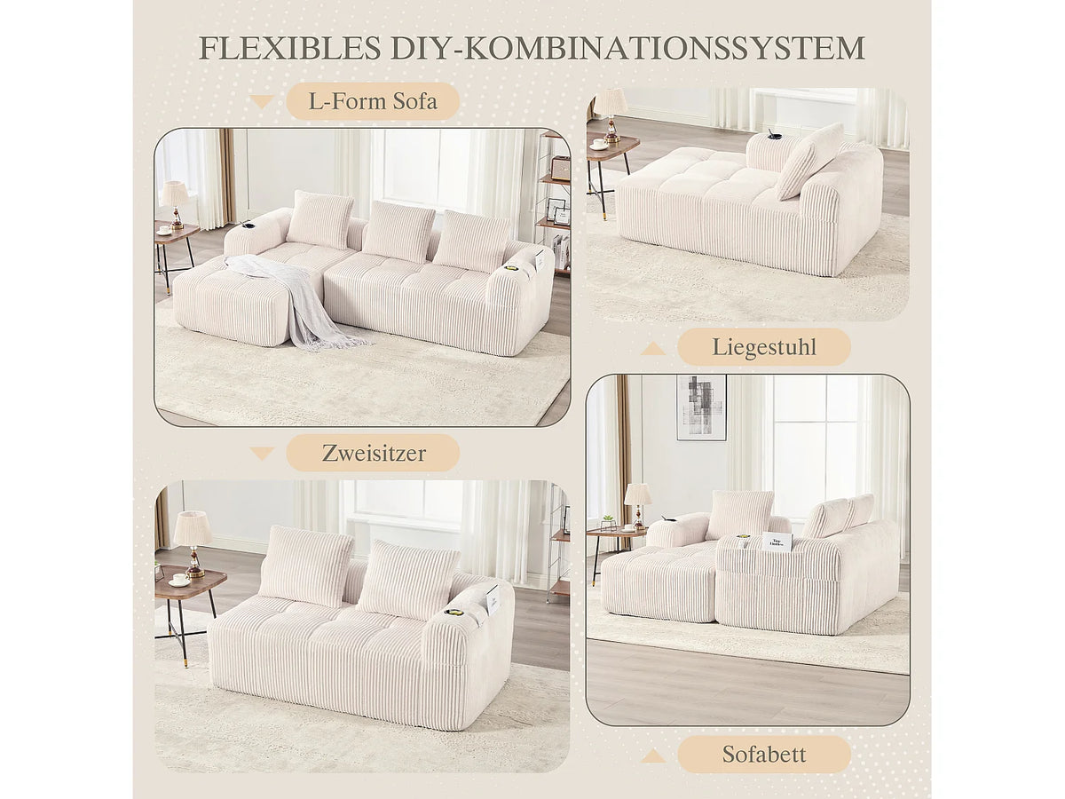 Canapé Compressé Modulable 2 places Beige en Velours côtelé - LVHOM