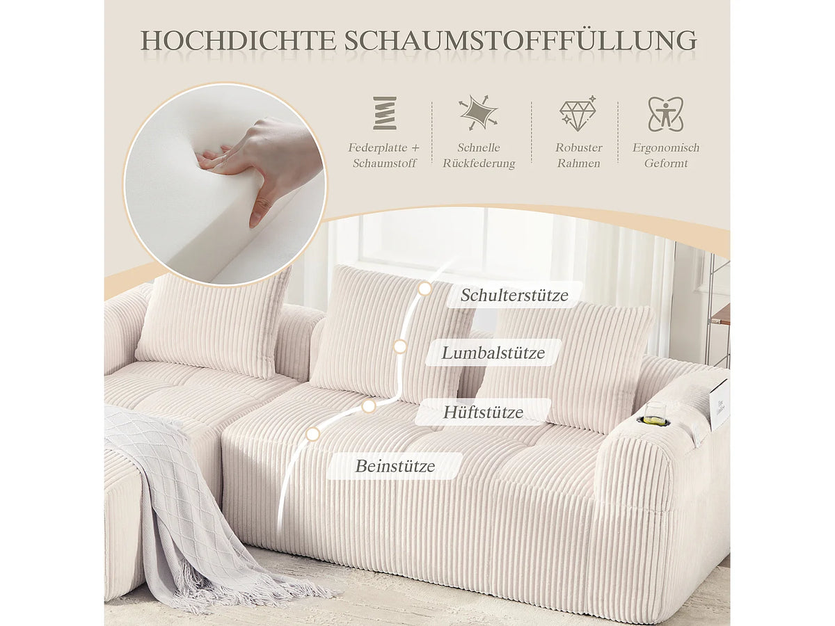 Canapé Compressé Modulable 2 places Beige en Velours côtelé - LVHOM