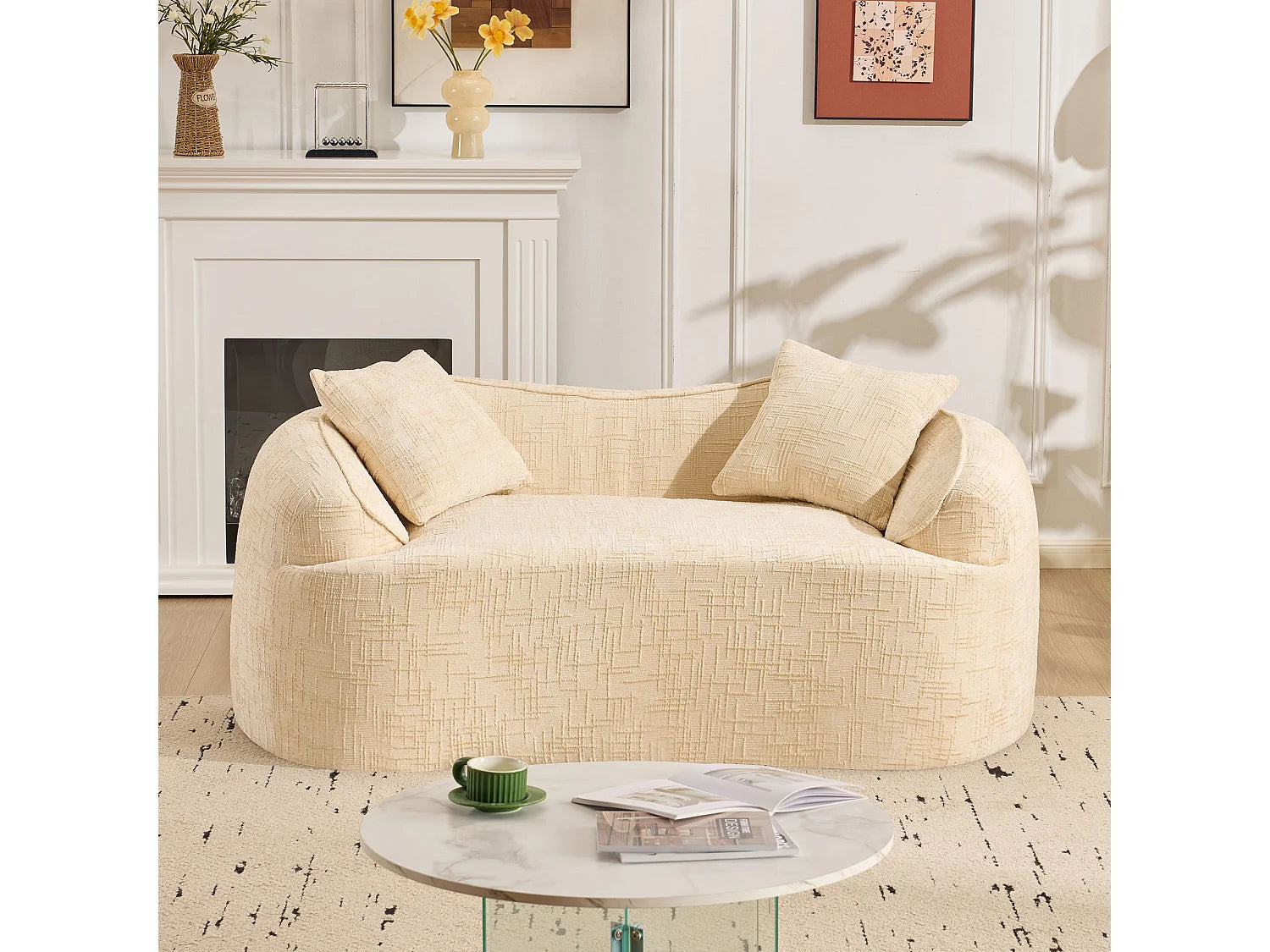 Canapé Compressé 2 places Beige en Tissu - LVHOM