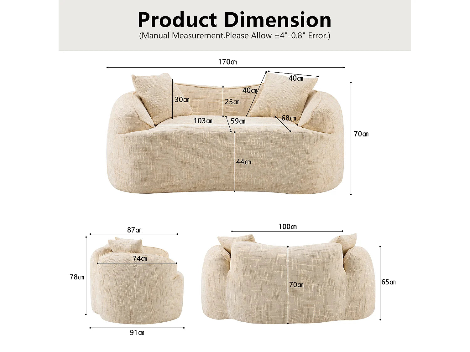 Canapé Compressé 2 places Beige en Tissu - LVHOM