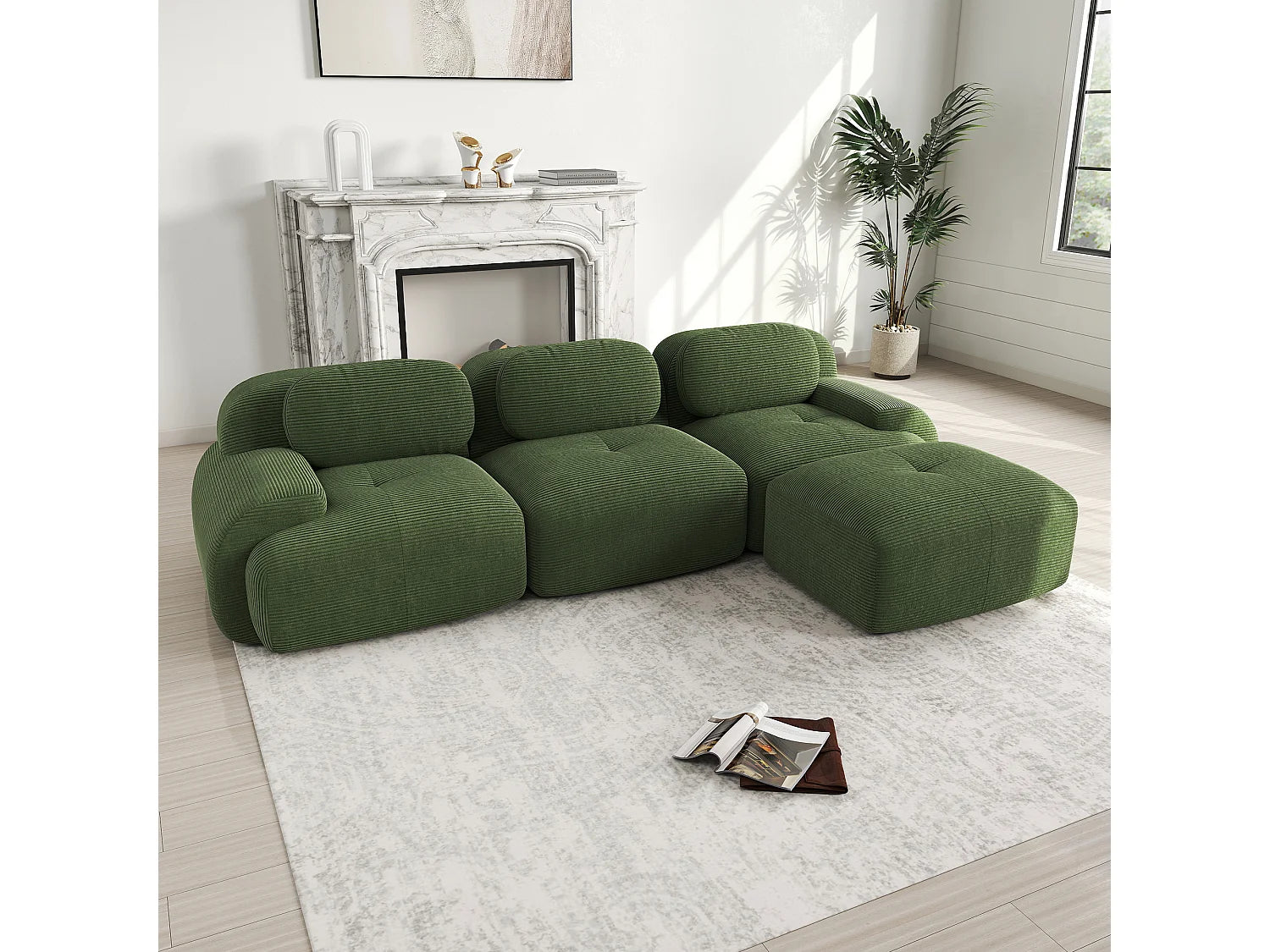 Canapé Compressé d'Angle 3 places Vert en Velours côtelé - LVHOM