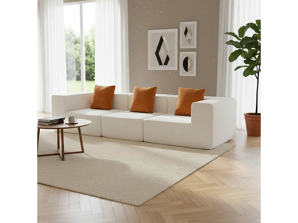 Canapé Compressé 3 places Blanc & orange en Flanelle - Pure