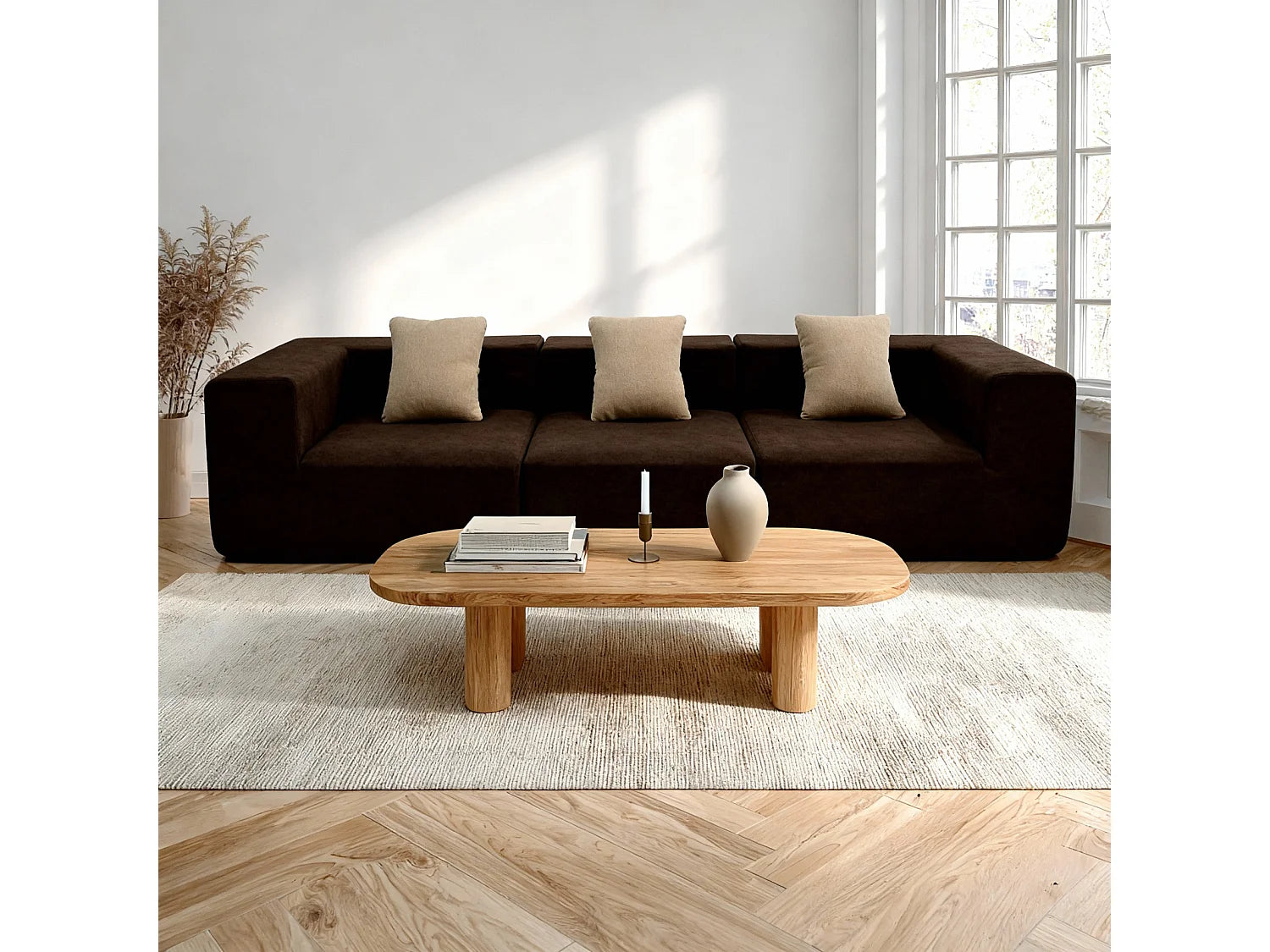 Canapé Compressé 3 places Chocolat & beige en Flanelle - Pure