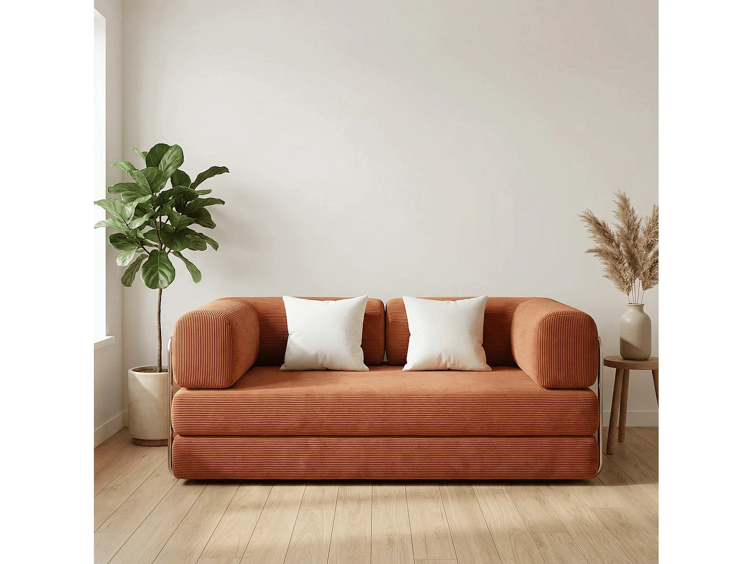 Canapé Compressé Convertible 2 places Mango & Blanc en Tissu - Kaia