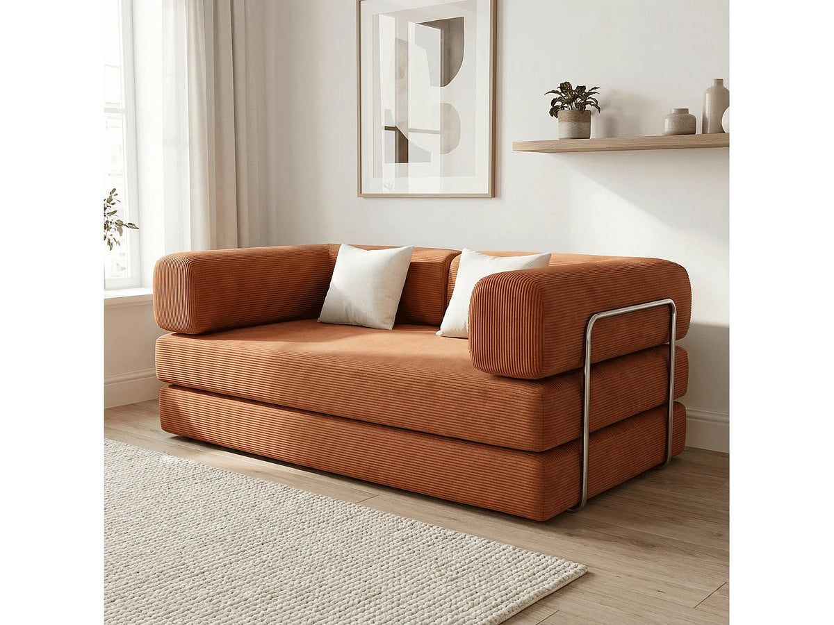 Canapé Compressé Convertible 2 places Mango & Blanc en Tissu - Kaia