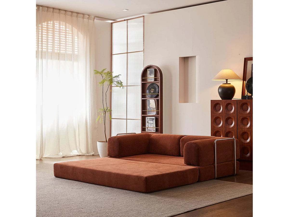 Canapé Compressé Convertible 2 places Mango & Blanc en Tissu - Kaia