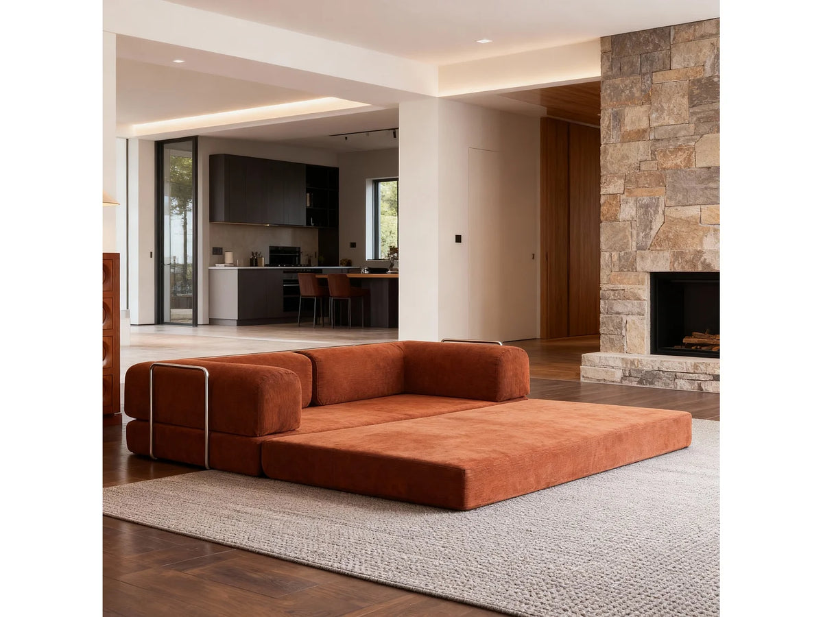 Canapé Compressé Convertible 2 places Mango & Blanc en Tissu - Kaia