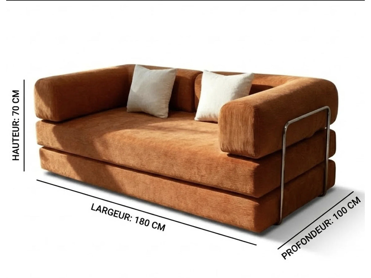 Canapé Compressé Convertible 2 places Mango & Blanc en Tissu - Kaia